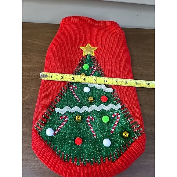 Dog Christmas Sweater Tree Red Green Medium Bells Winter - Picture 8 of 8